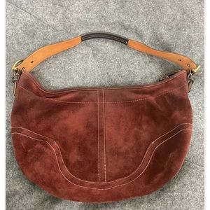 Coach Red Suede Hobo Baguette Zip Shoulder Handbag 9504 W Wallet Smoke Free